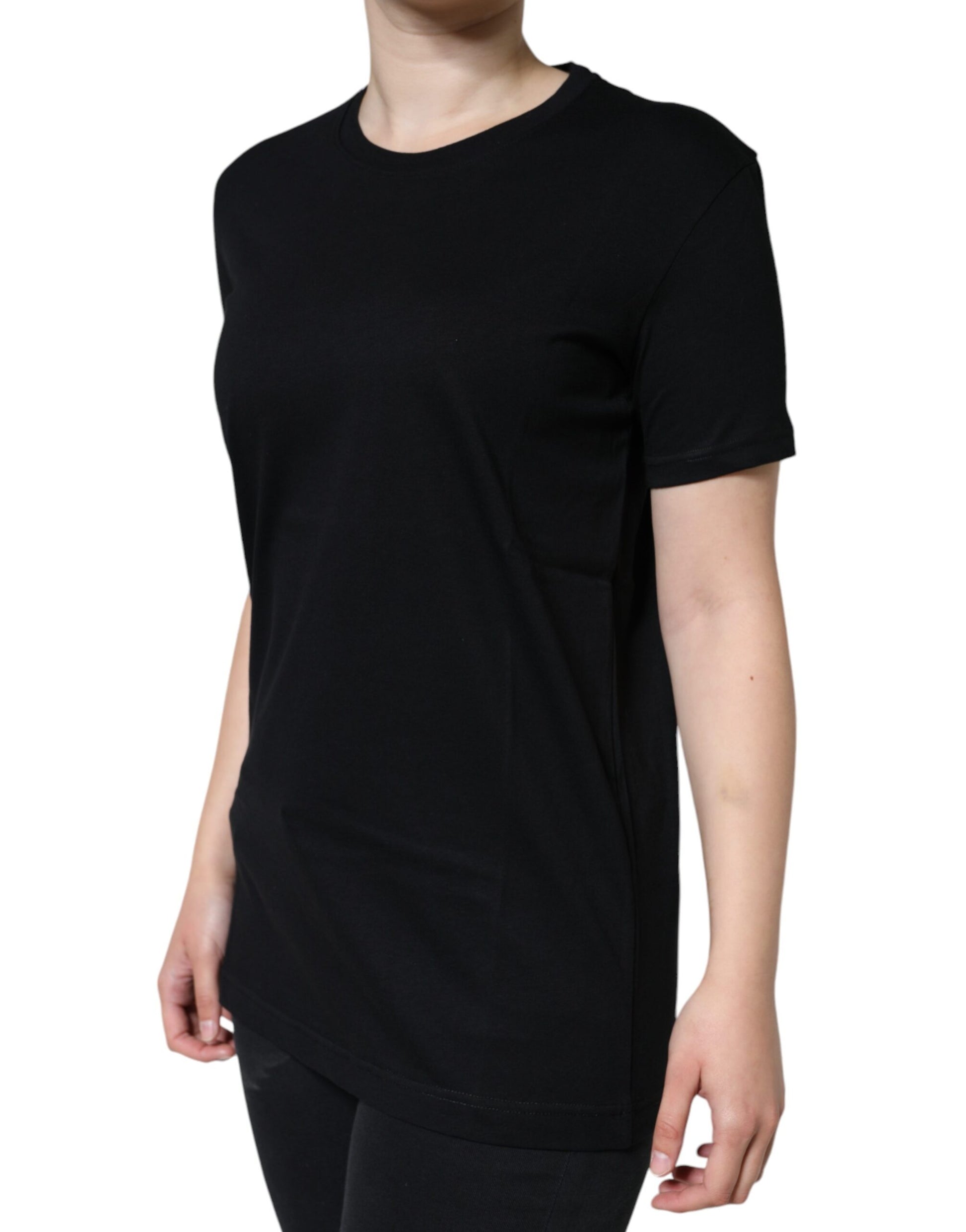 Black short sleeve t-shirt on a person