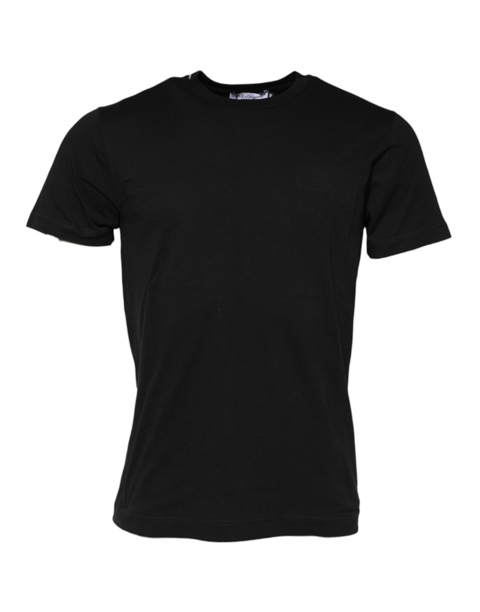 Black short sleeve t-shirt on a hanger