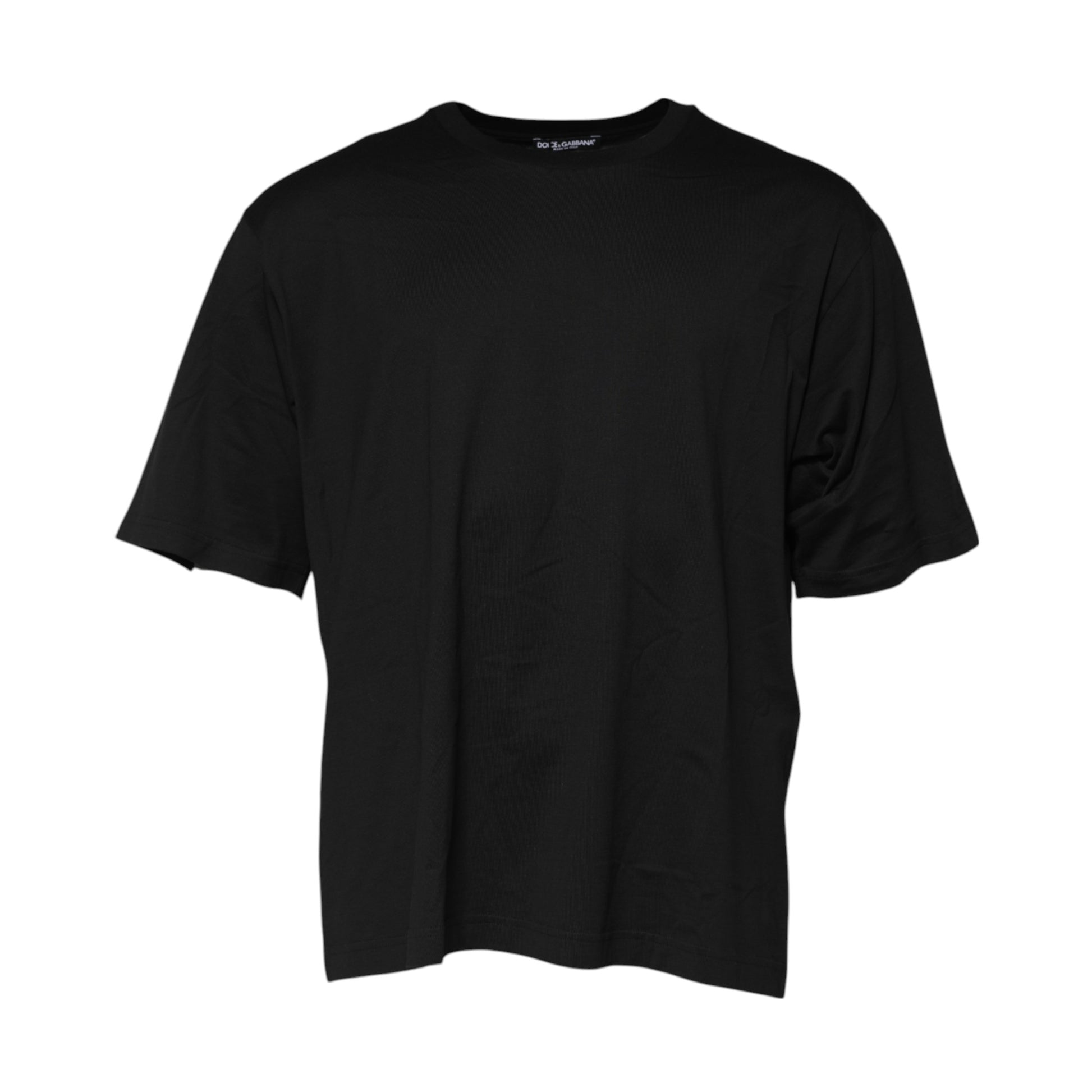 Black short sleeved t-shirt on a hanger