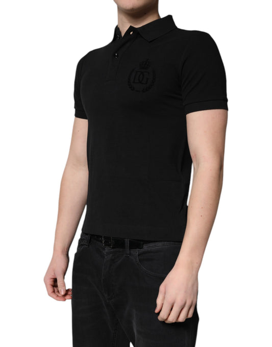 Black polo shirt with logo on chest