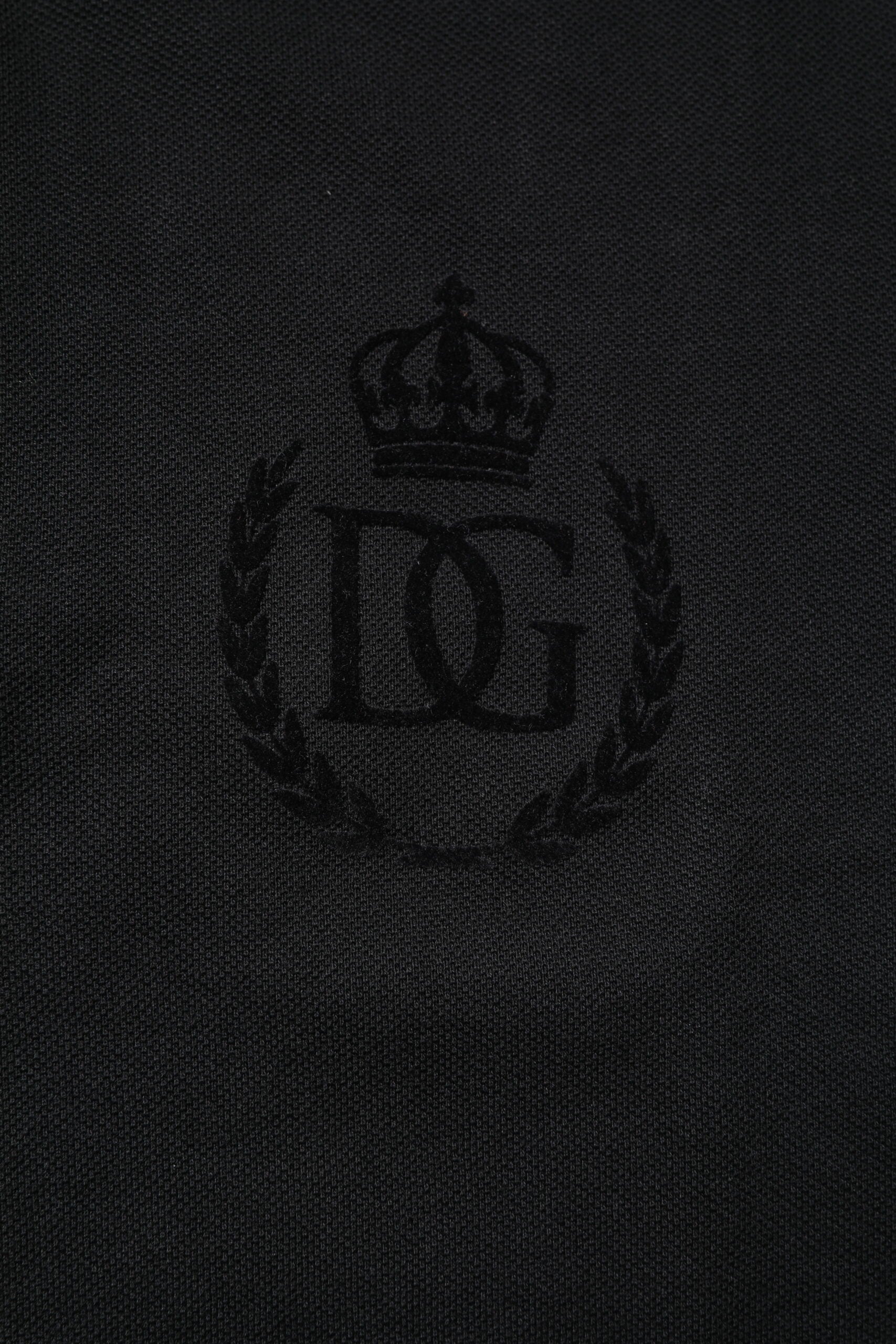Black fabric with embroidered logo