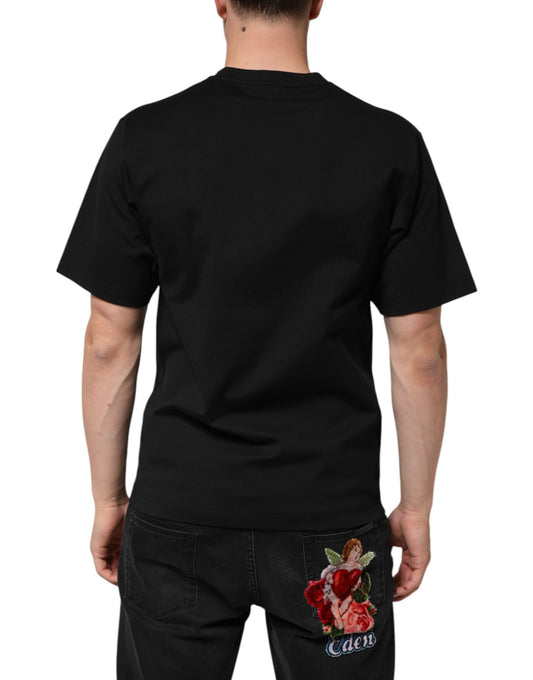 Black t-shirt with floral design on back