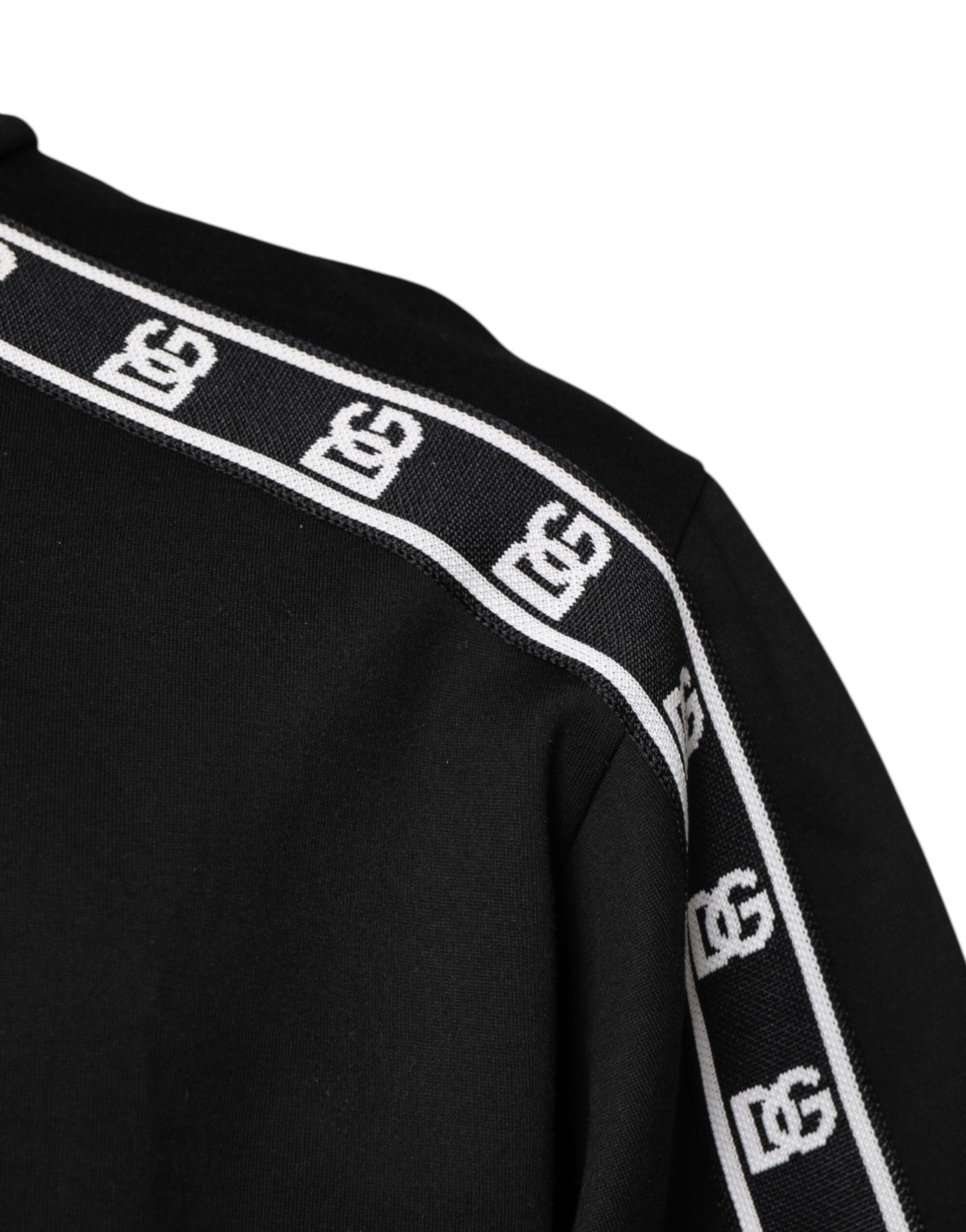 Black sweater with white GG logo on sleeve