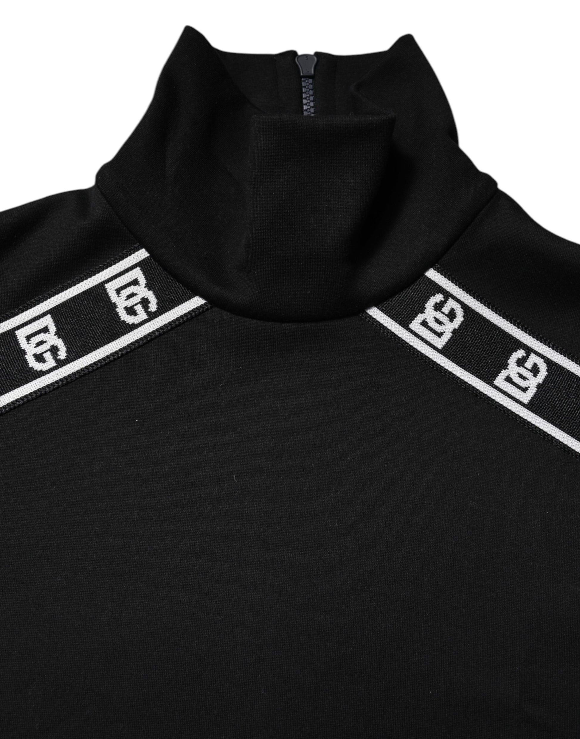 Black long sleeve shirt with white stripes on neckline