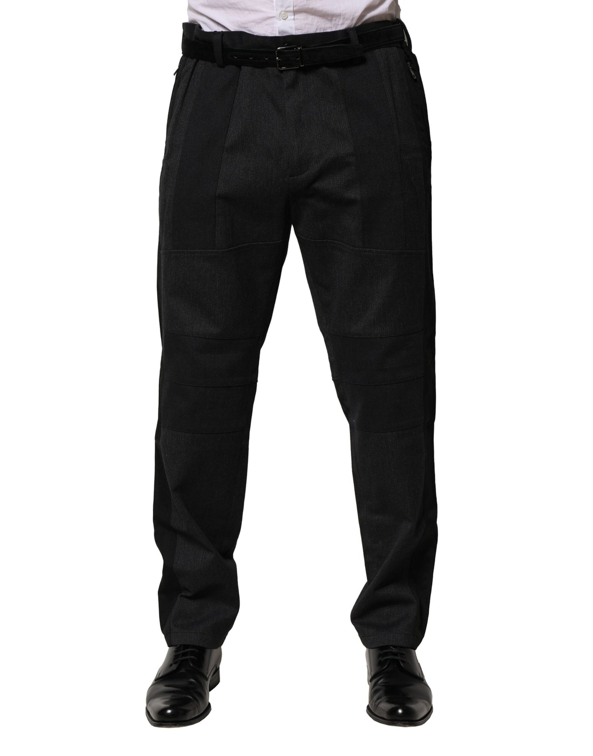 Men's black dress pants with a slim fit, made of cotton fabric
