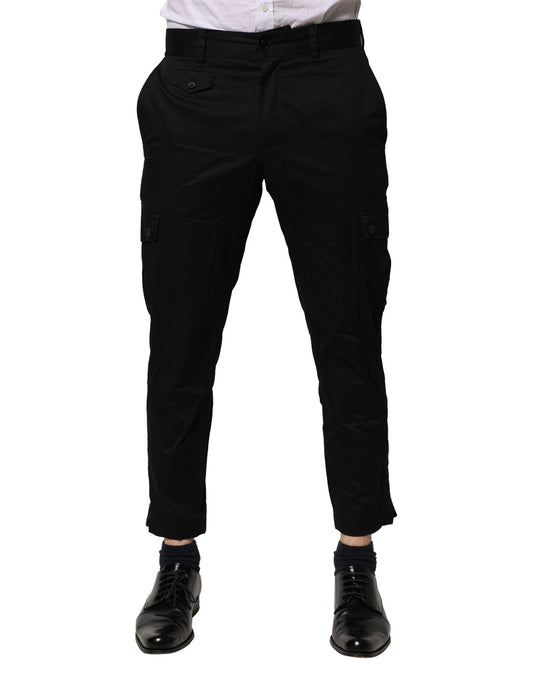 A pair of black cotton dress pants from Dolce & Gabbana, featuring a slim fit and formal design