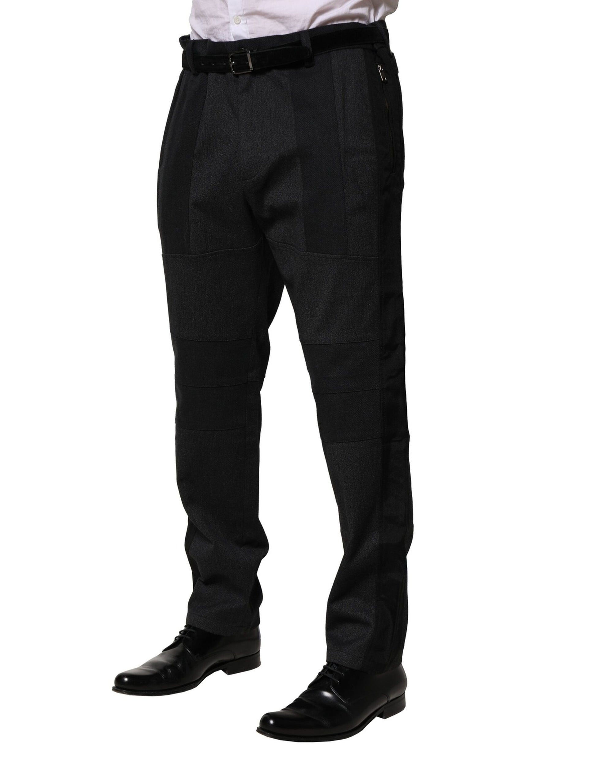 Men's black dress pants with a slim fit, made of cotton fabric