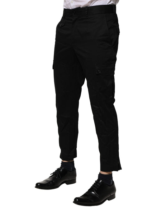 A pair of black cotton dress pants from Dolce & Gabbana, featuring a slim fit and formal design