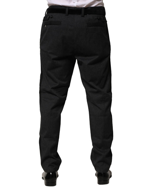 A pair of black cotton dress pants from Dolce & Gabbana, featuring a slim fit and formal design