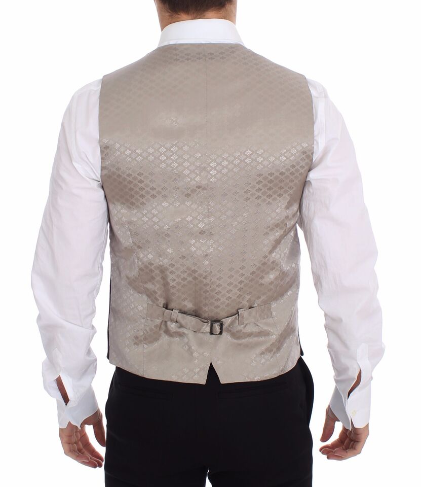A black cotton vest with a textured pattern, part of a formal blazer jacket
