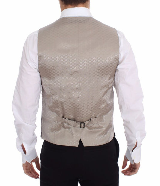 A black cotton vest with a textured pattern, part of a formal blazer jacket