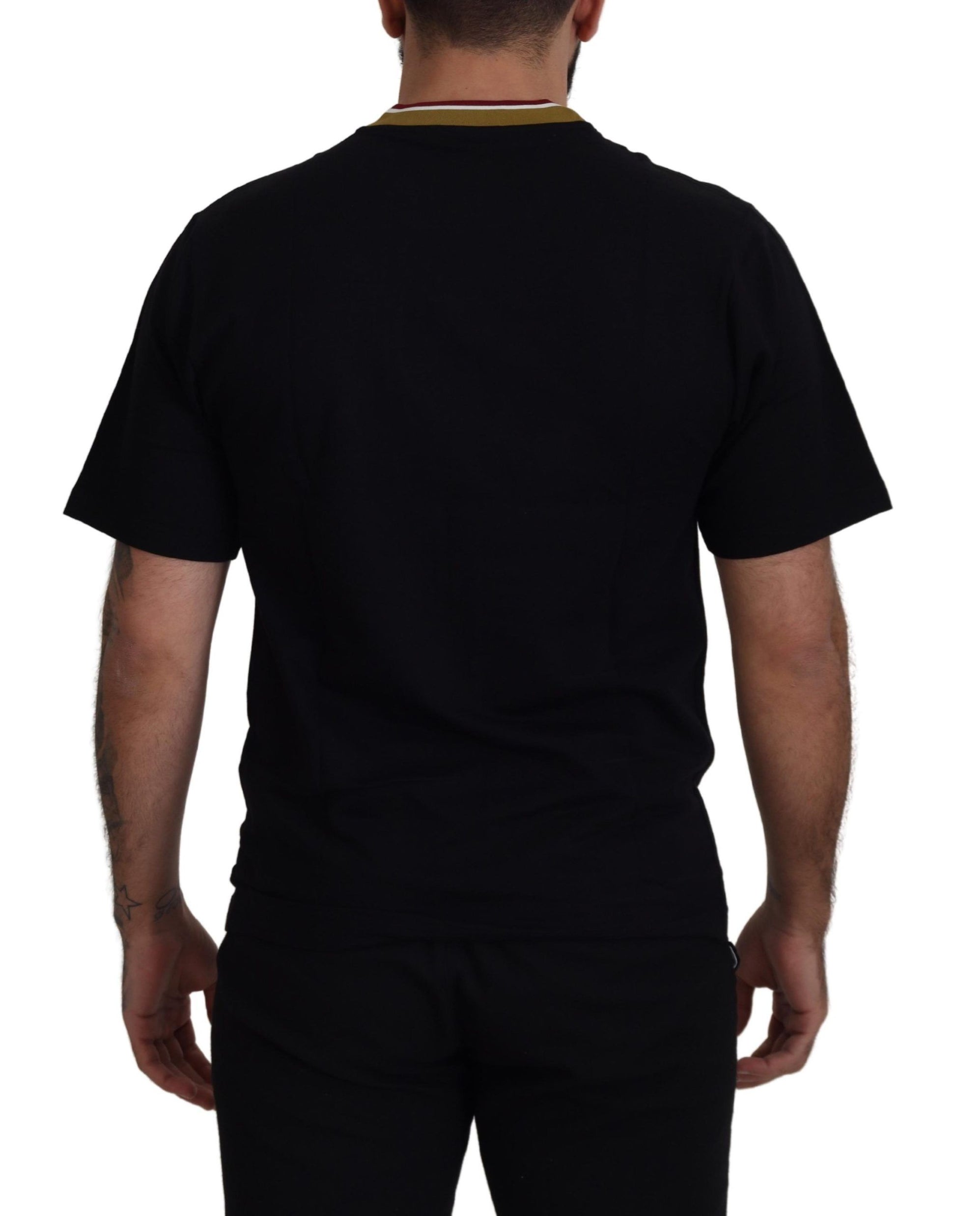 Black short sleeve shirt with horizontal stripes on back