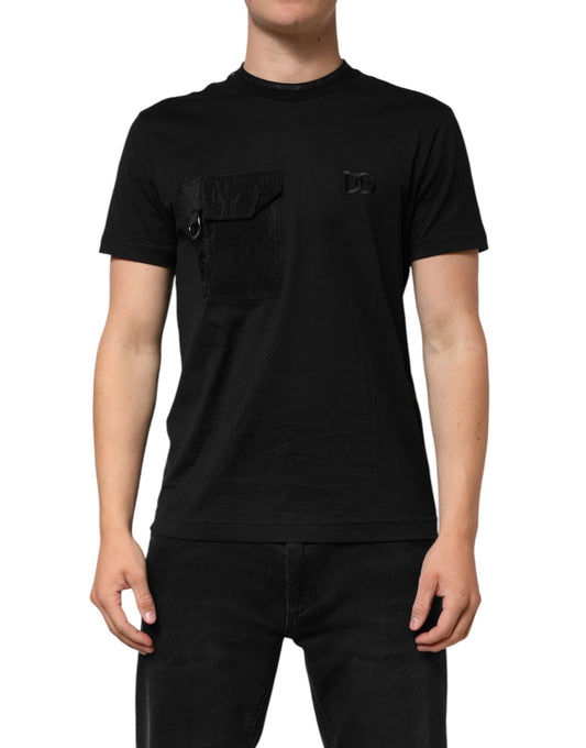 Black short sleeve t-shirt with pocket on front