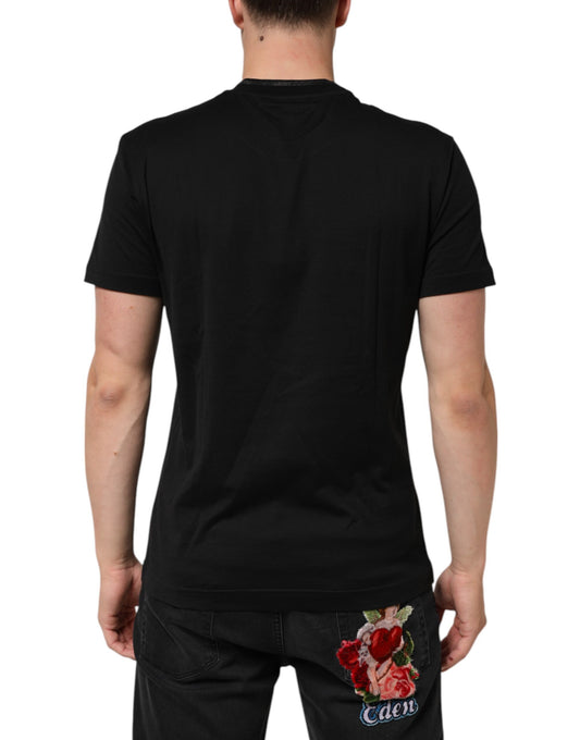 Black t-shirt with floral design on back
