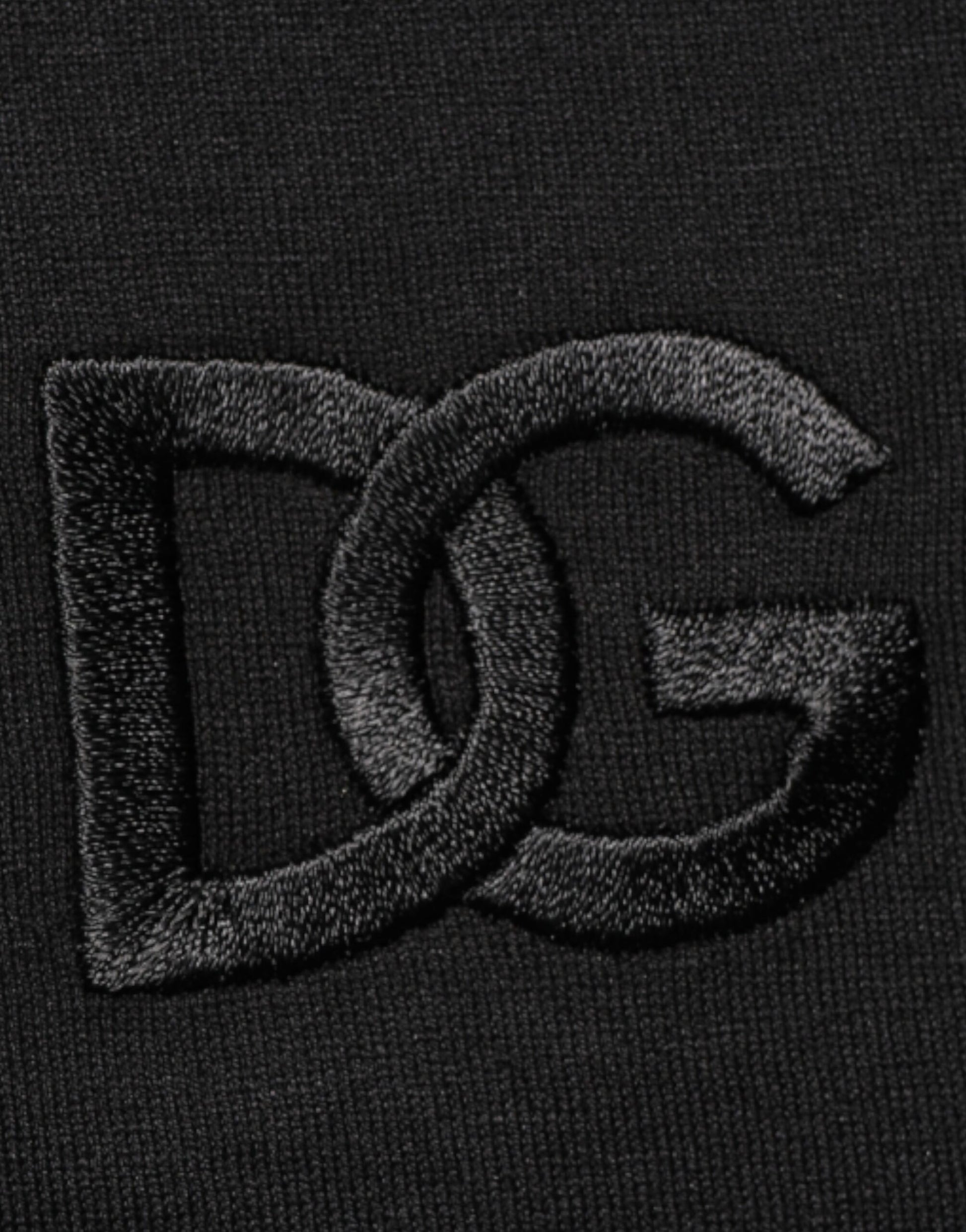 Black fabric with embroidered logo