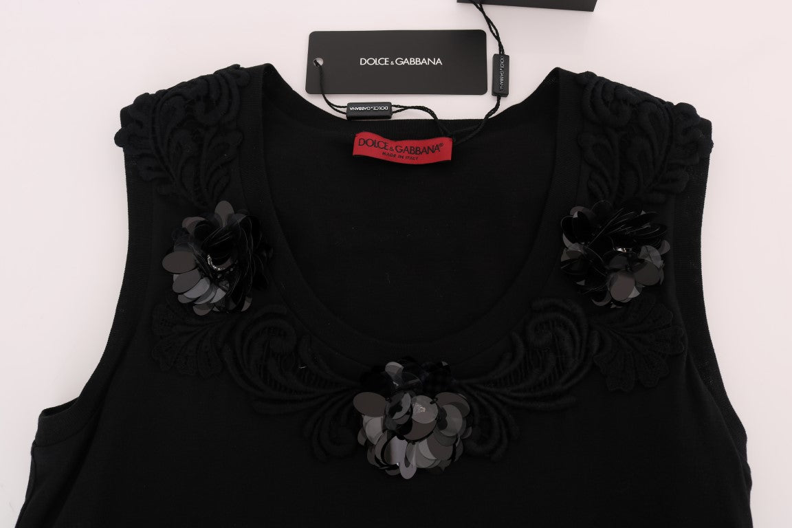Black lace top with embellishments on front