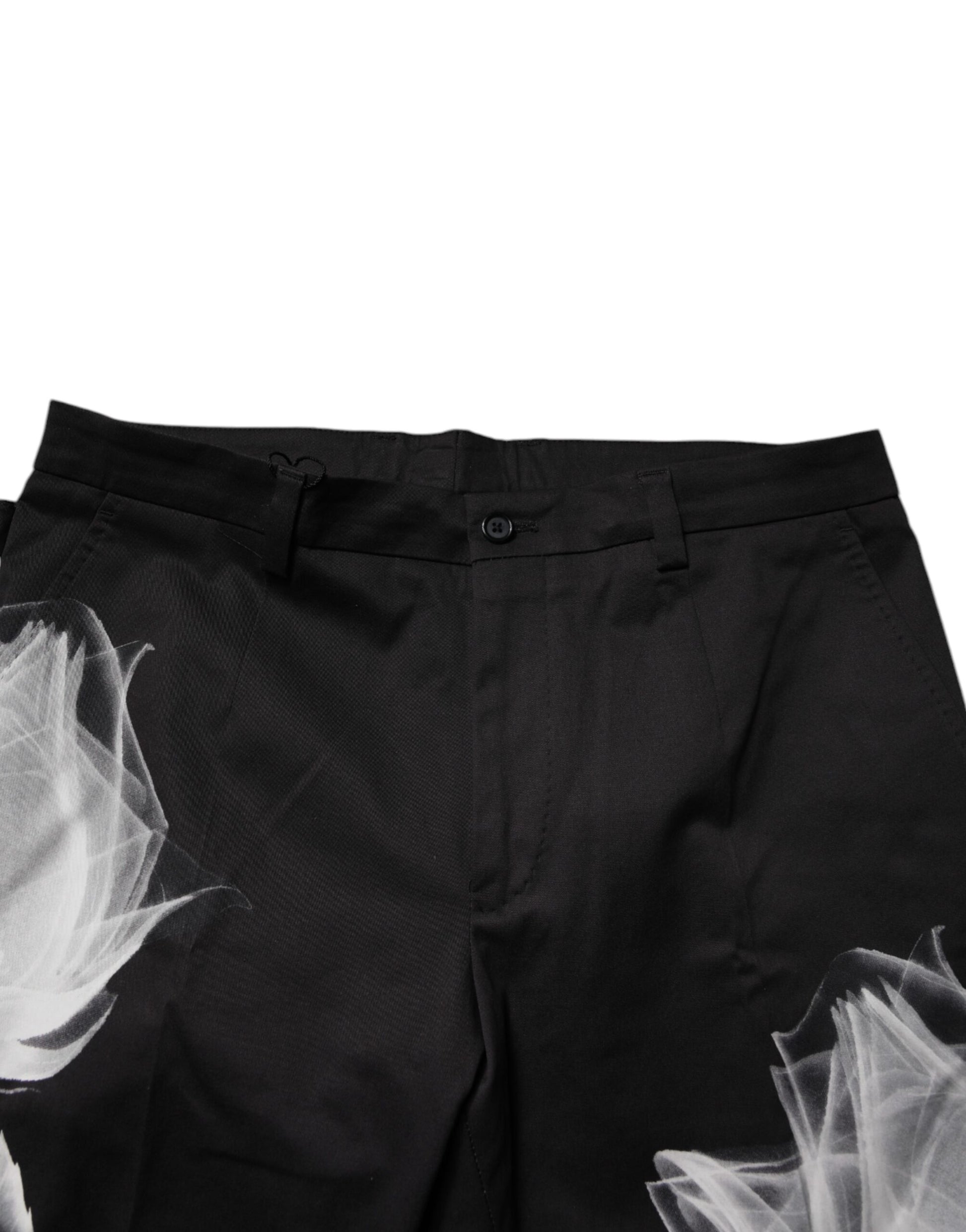 A pair of black cotton floral skinny dress pants by Dolce & Gabbana