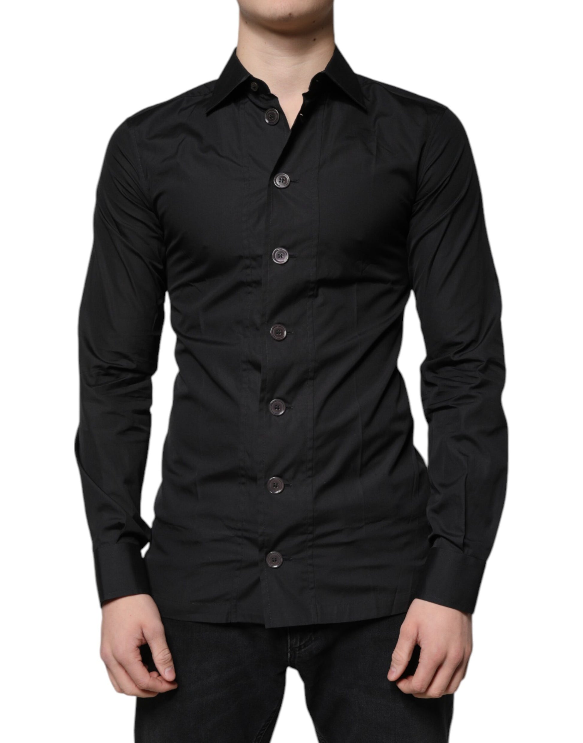 A black cotton formal long sleeve dress shirt from the brand Dolce & Gabbana