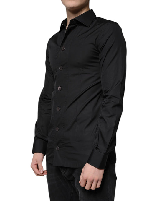A black cotton formal long sleeve dress shirt