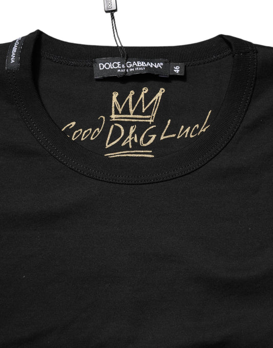 Black t-shirt with gold lettering