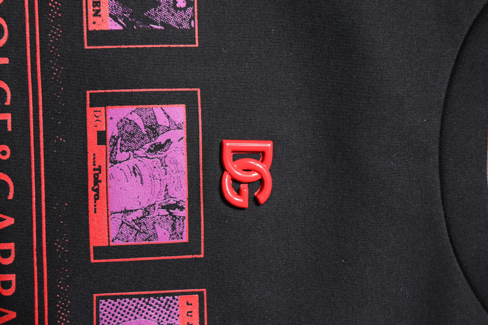 Black t-shirt with red graphic design