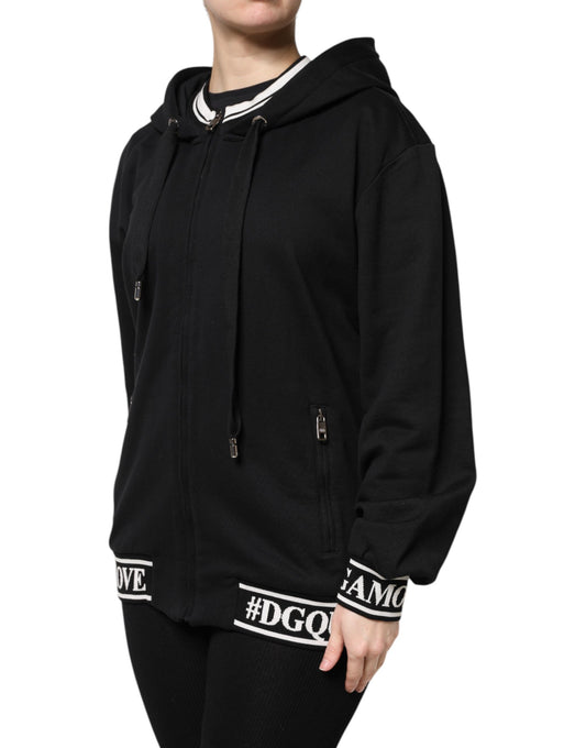 Black hoodie with white lettering on front