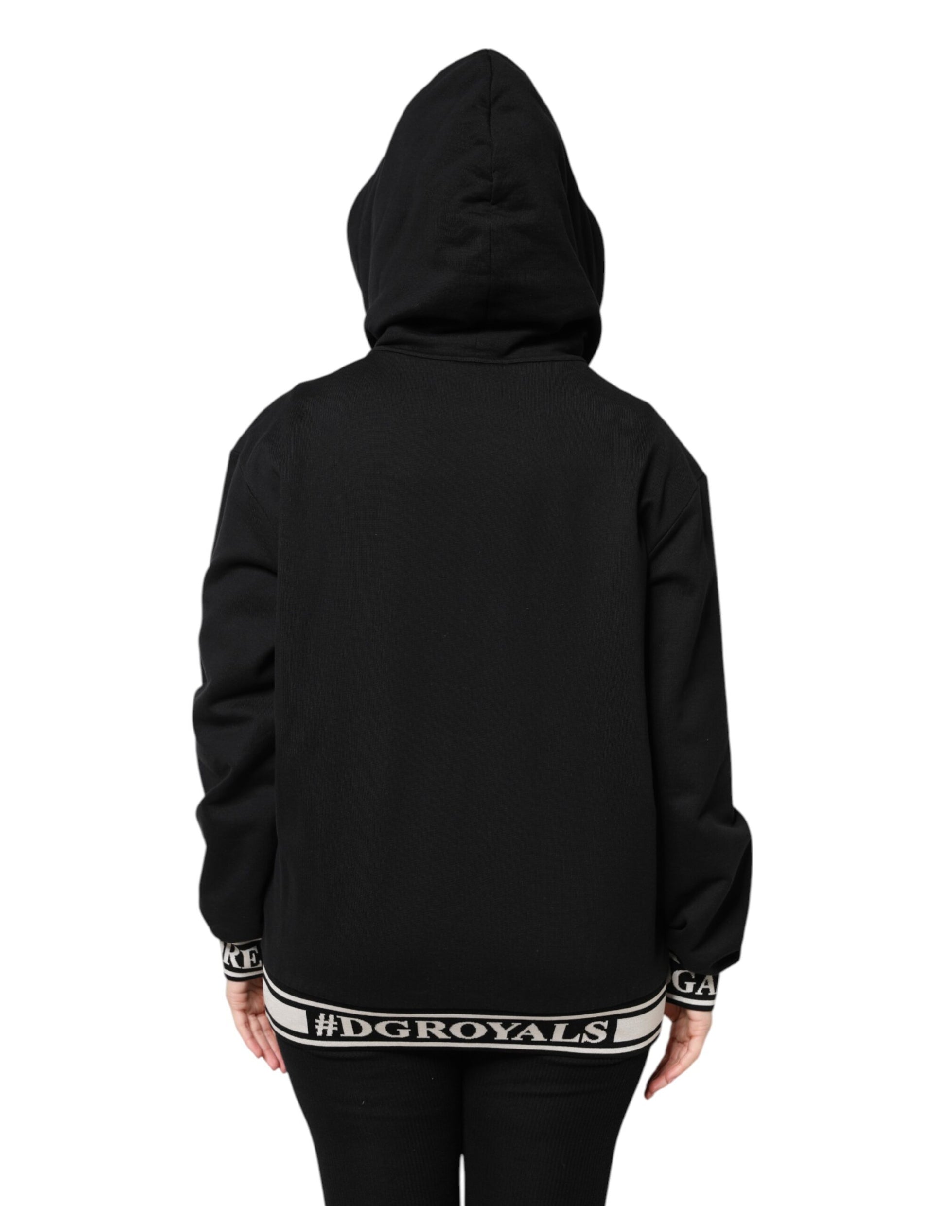 Black hoodie with white lettering on back