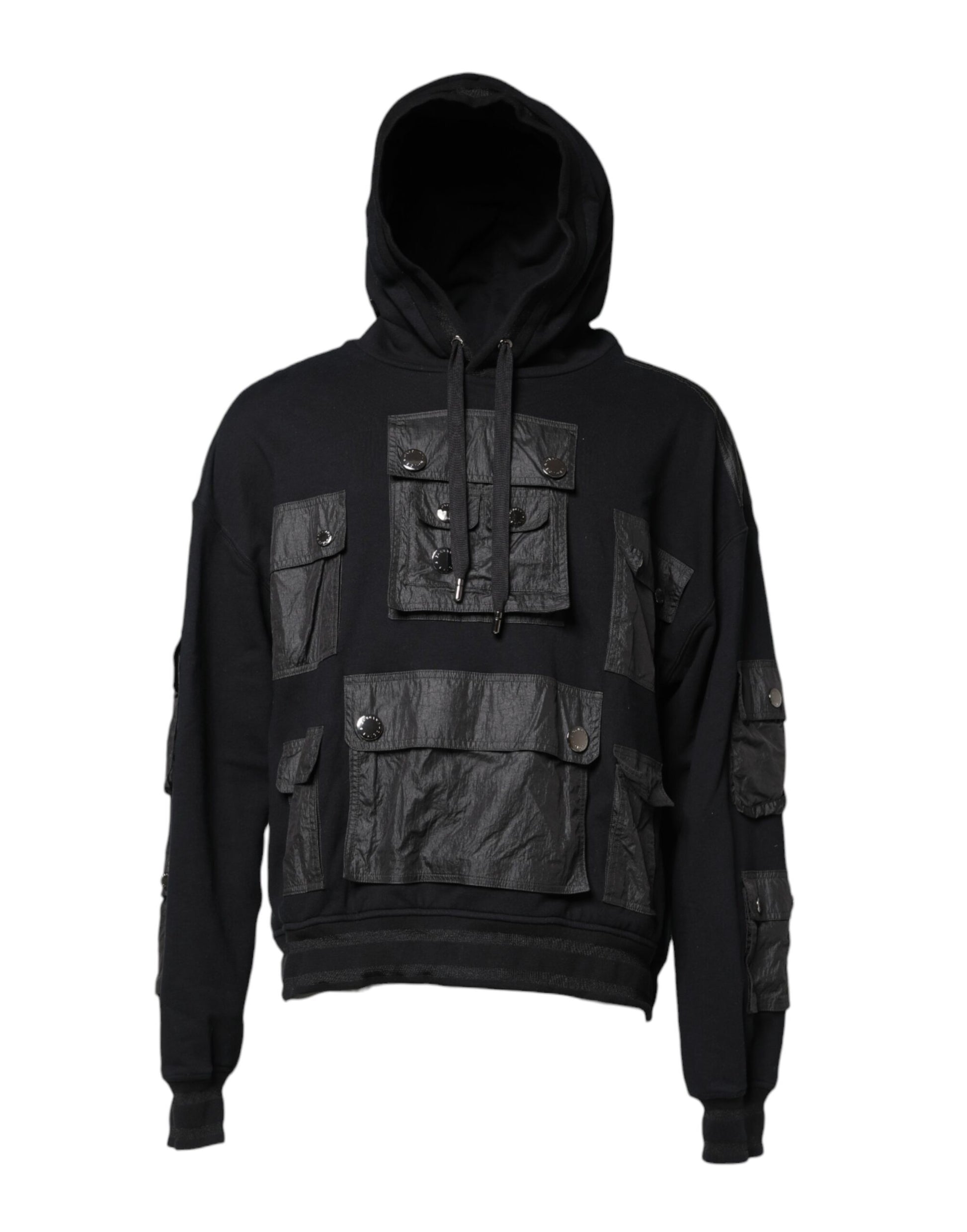 Black hoodie with zippered pockets on front