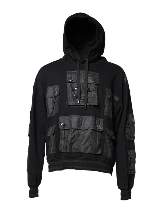 Black hoodie with zippered pockets on front