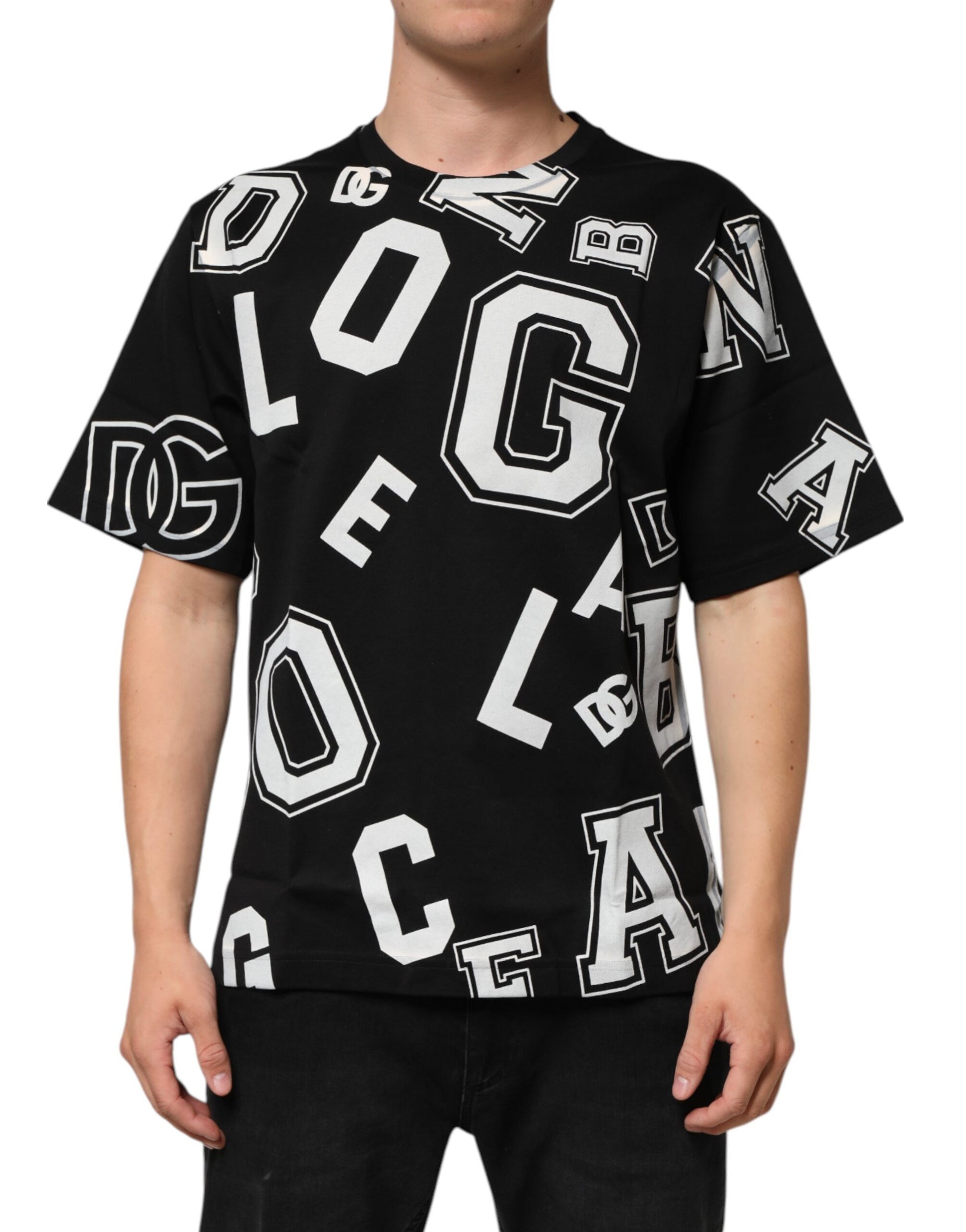 Black t-shirt with white lettering
