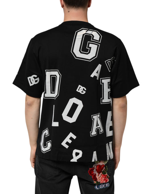 Black t-shirt with white lettering on back
