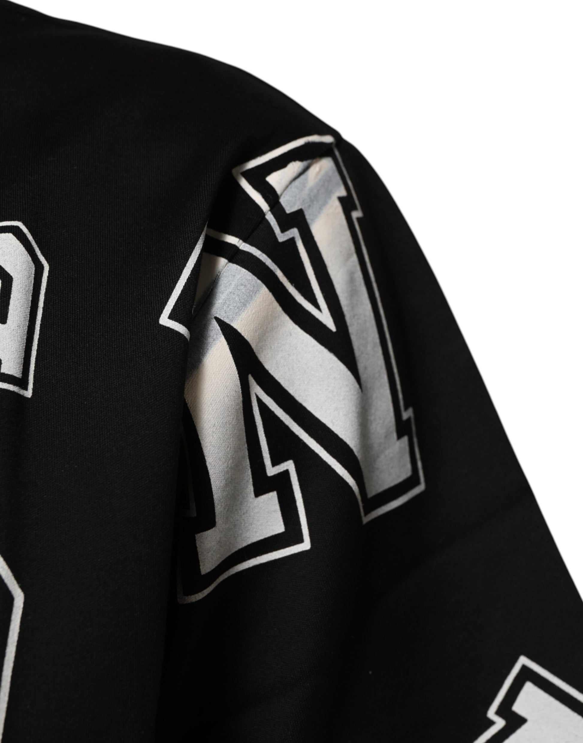 Black hockey jersey with white lettering