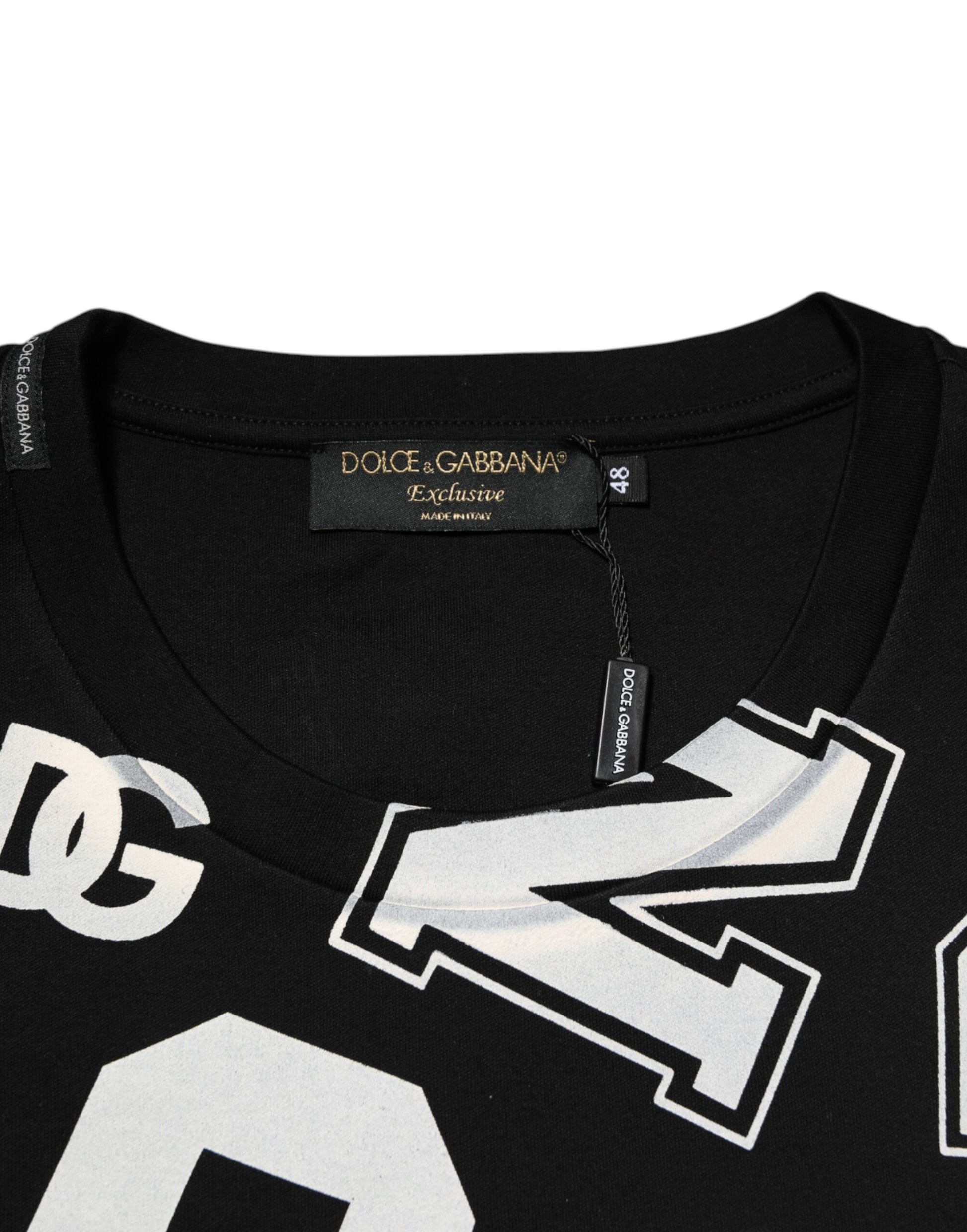 Black t-shirt with white lettering