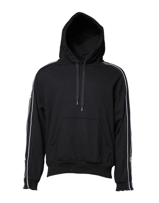 Black hoodie with white stripes on sleeves