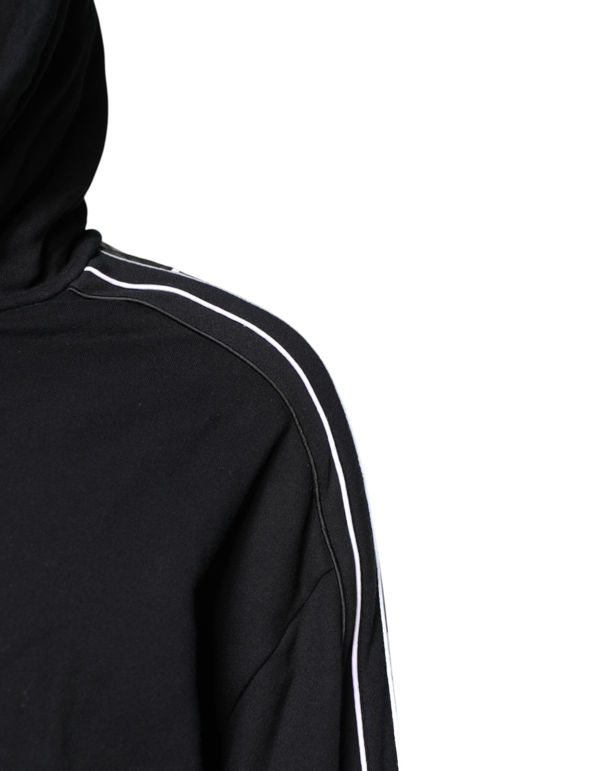 Black hoodie with white stripe down side