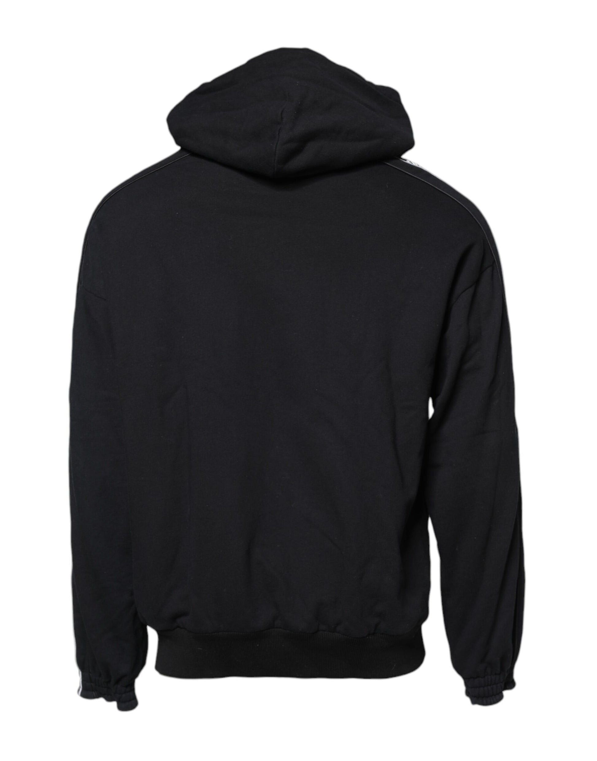 Black hoodie with white stripes on sleeves