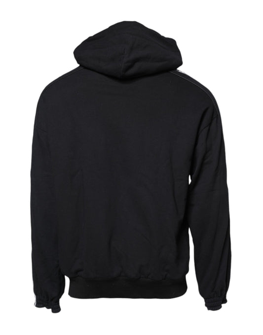 Black hoodie with white stripes on sleeves