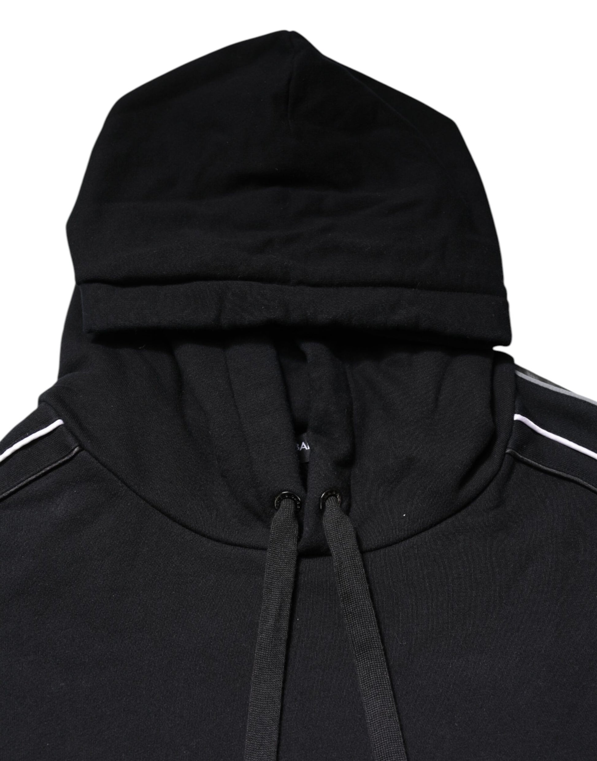 Black hoodie with white stripe on sleeve