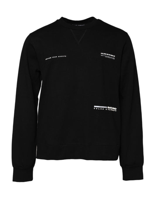 Black long sleeve sweatshirt with white lettering on front