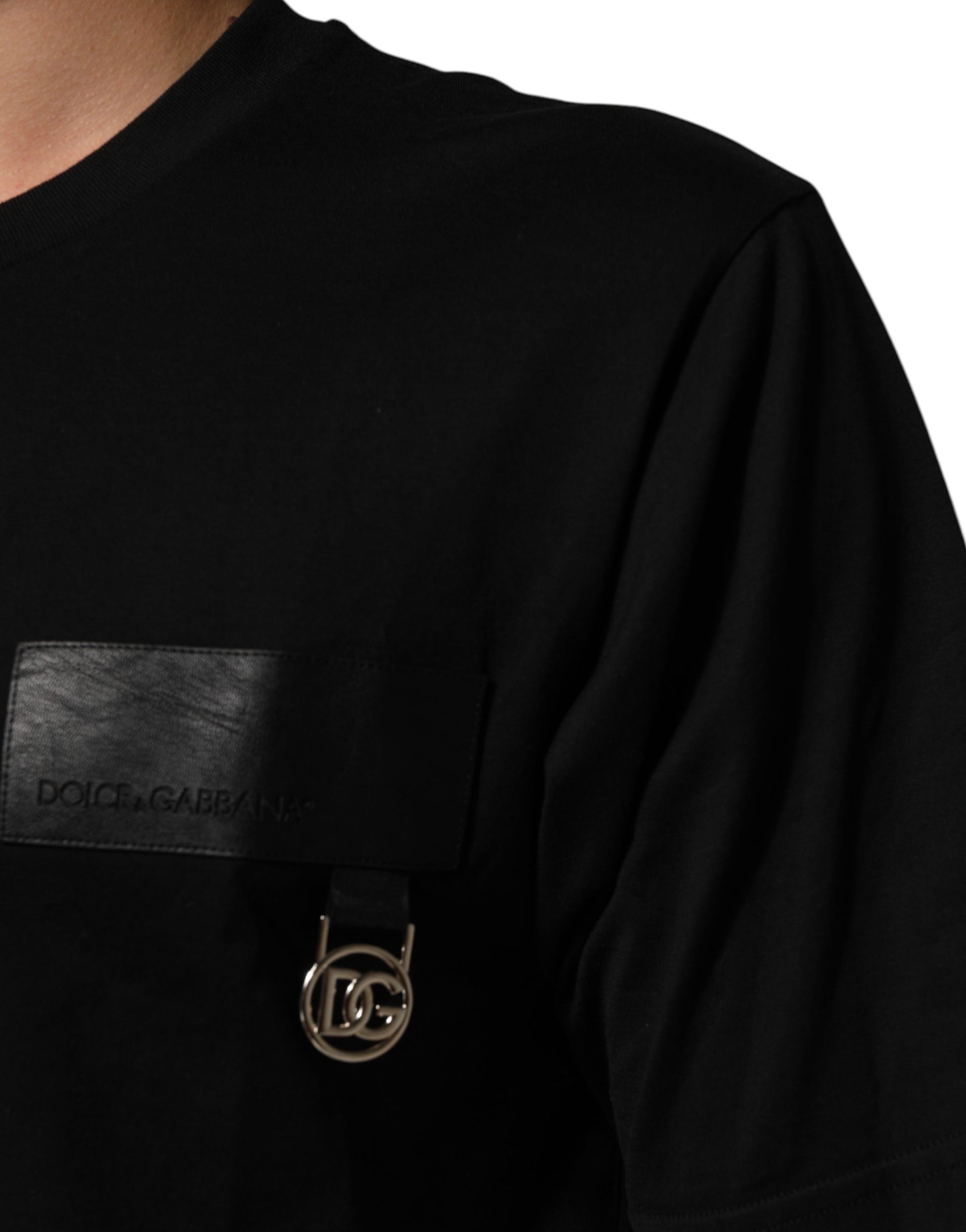 Black sweater with leather patch on shoulder