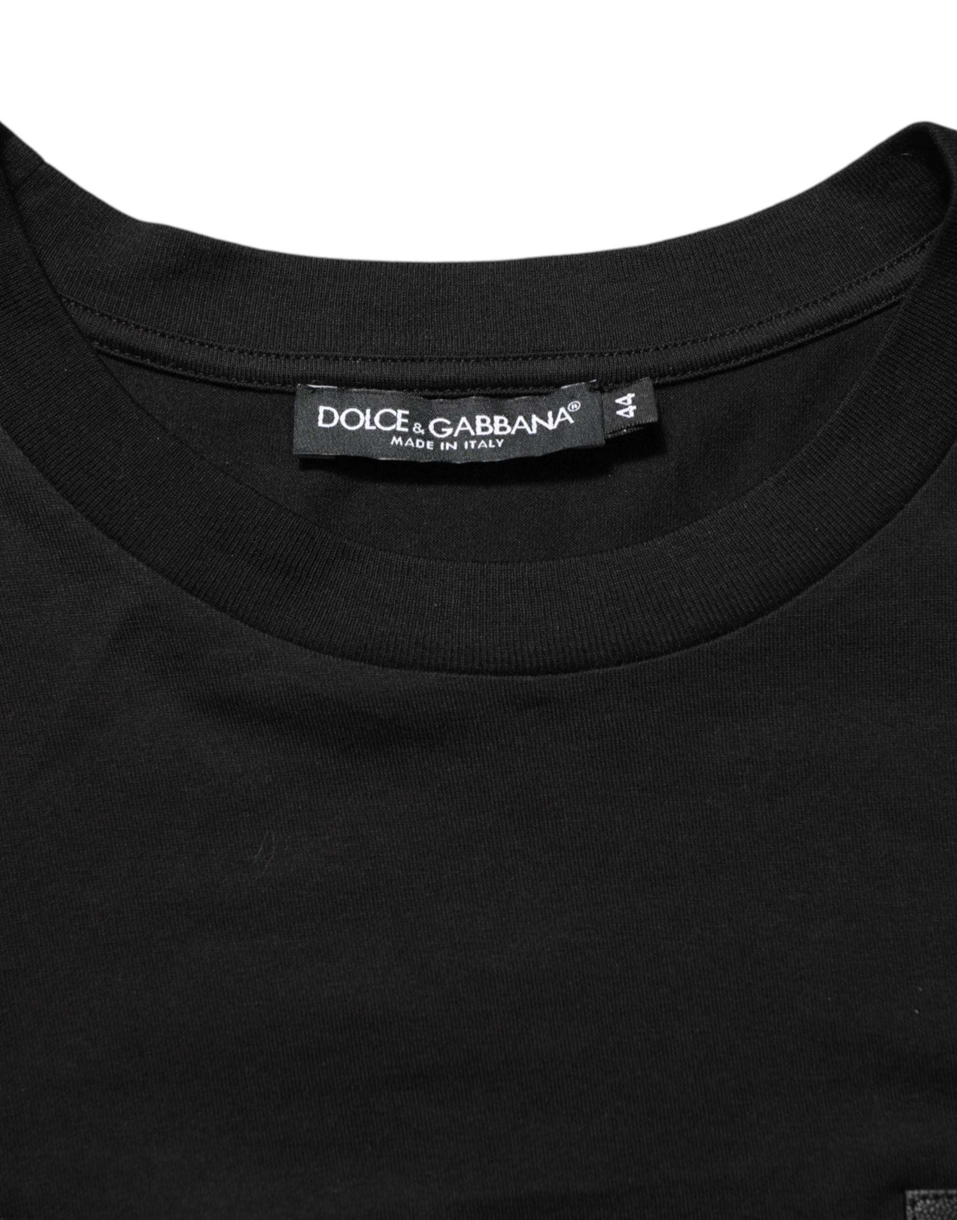 Black t-shirt with white stripes on sleeves
