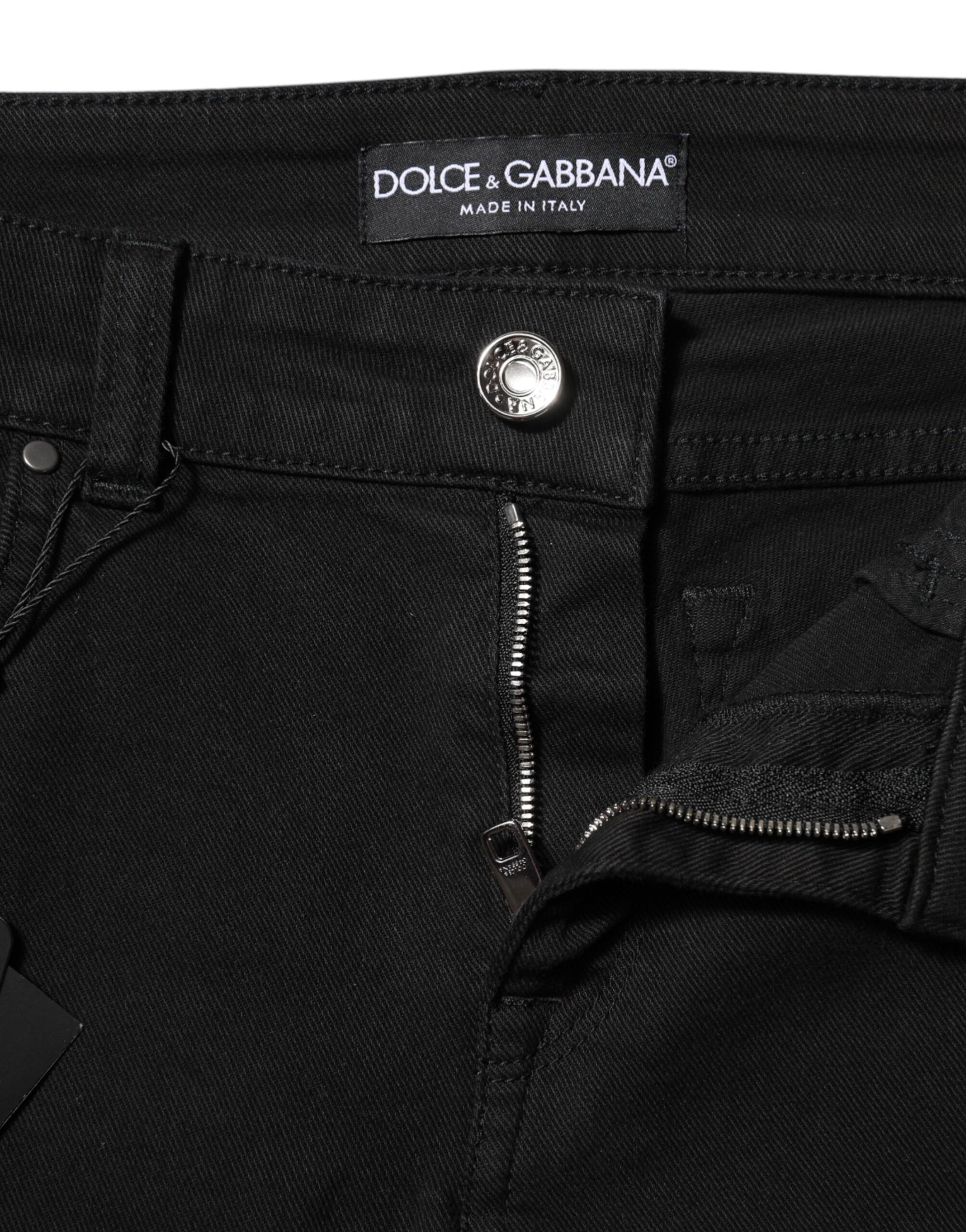 Black denim jeans with zipper on front