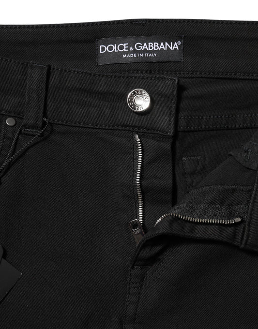 Black denim jeans with zipper on front