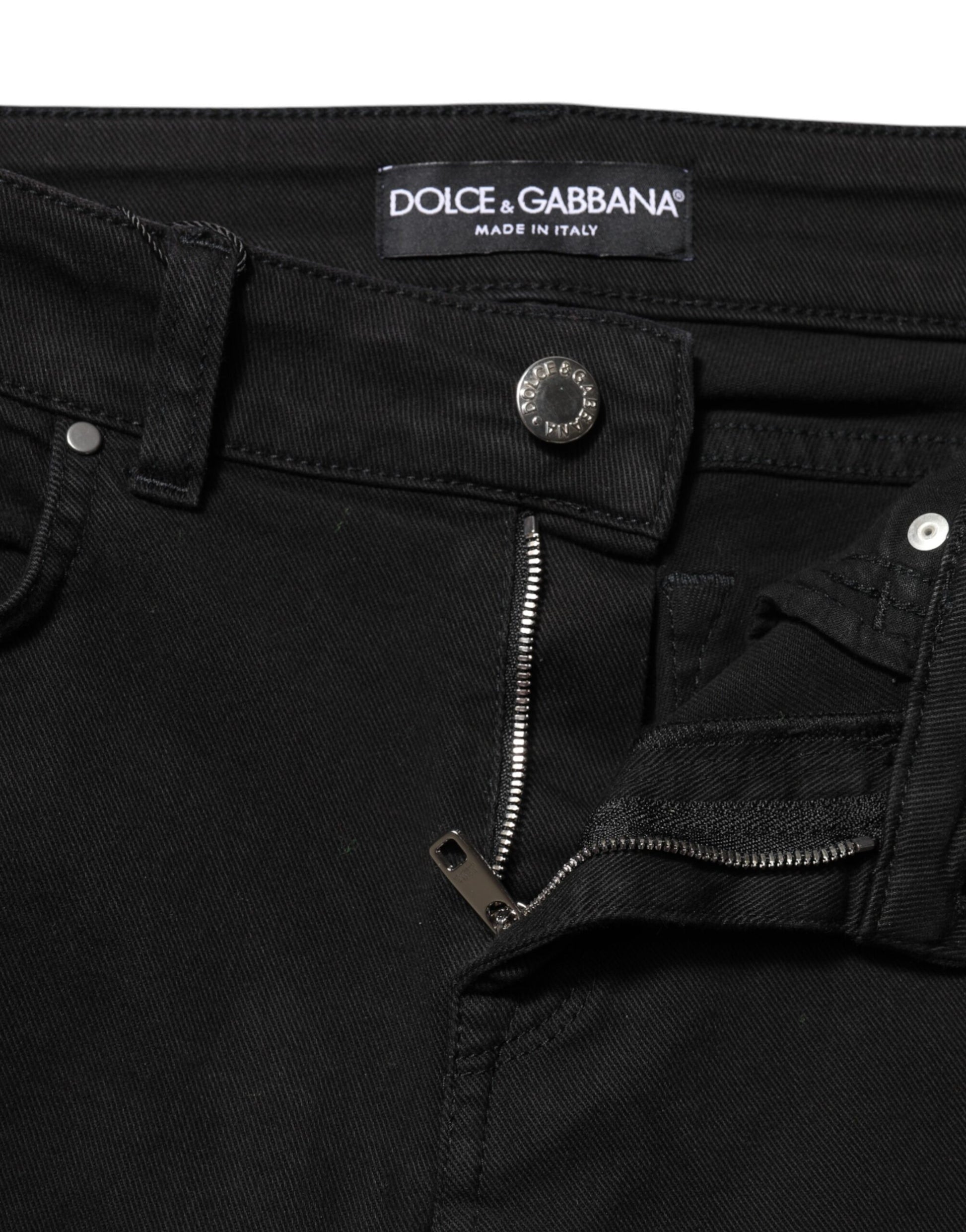 Black denim jeans with zipper on front