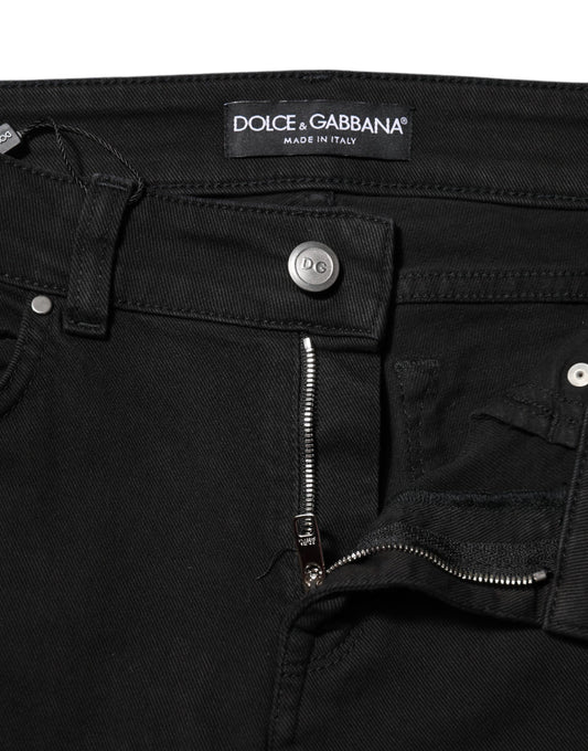 Black denim jeans with zipper detail on front