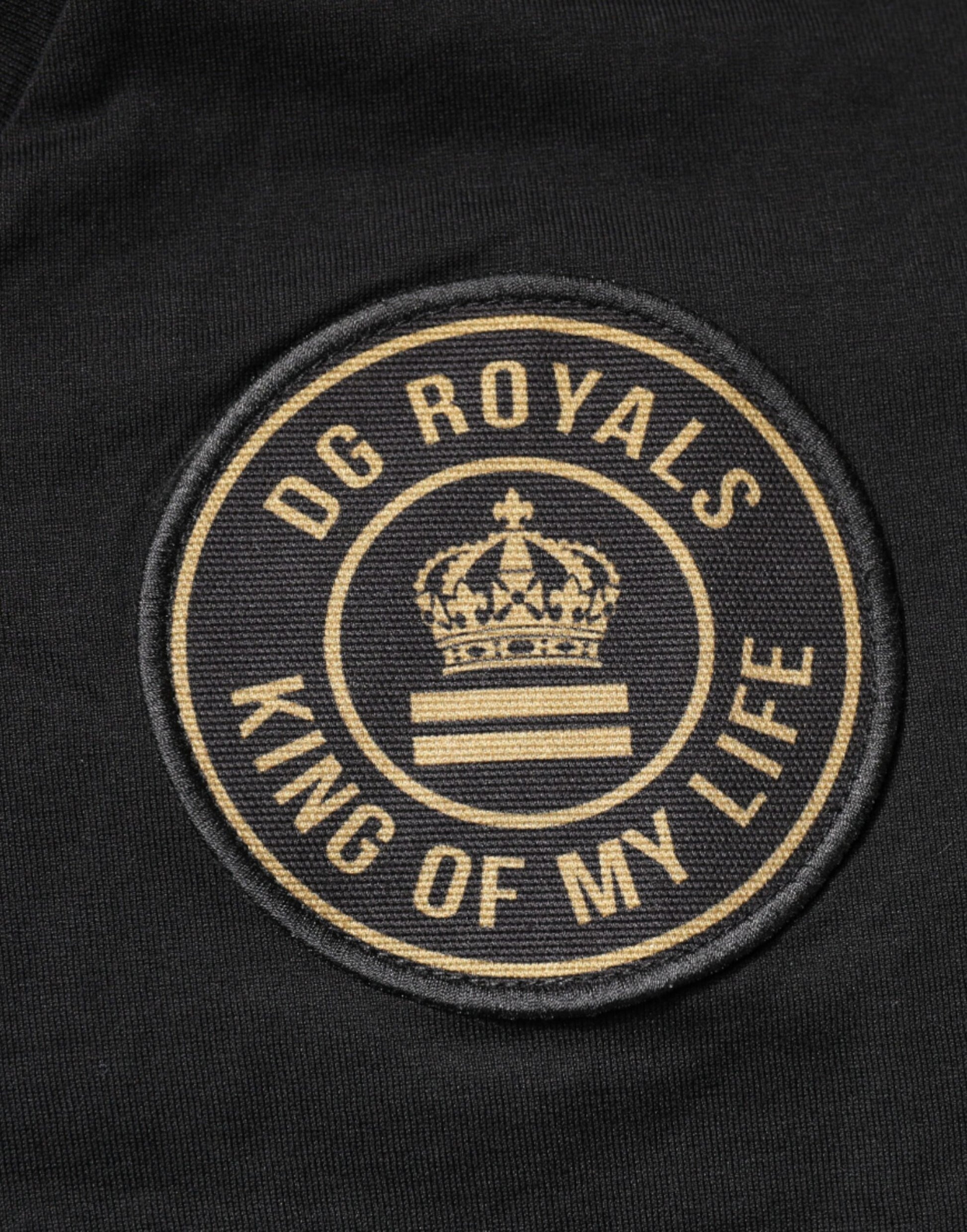 Black cotton t-shirt with gold embroidered logo