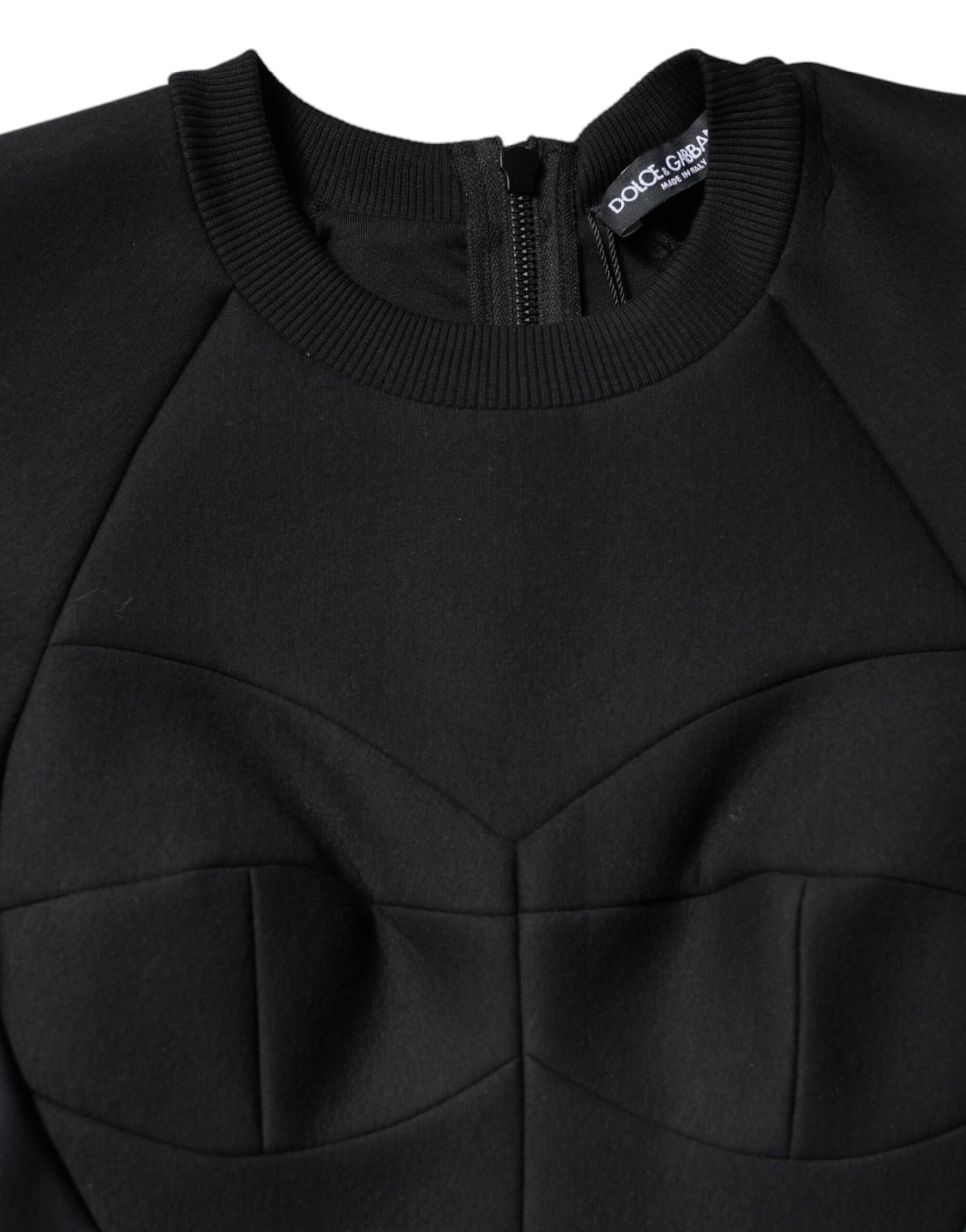 Black cotton long sleeve dress with a-line silhouette