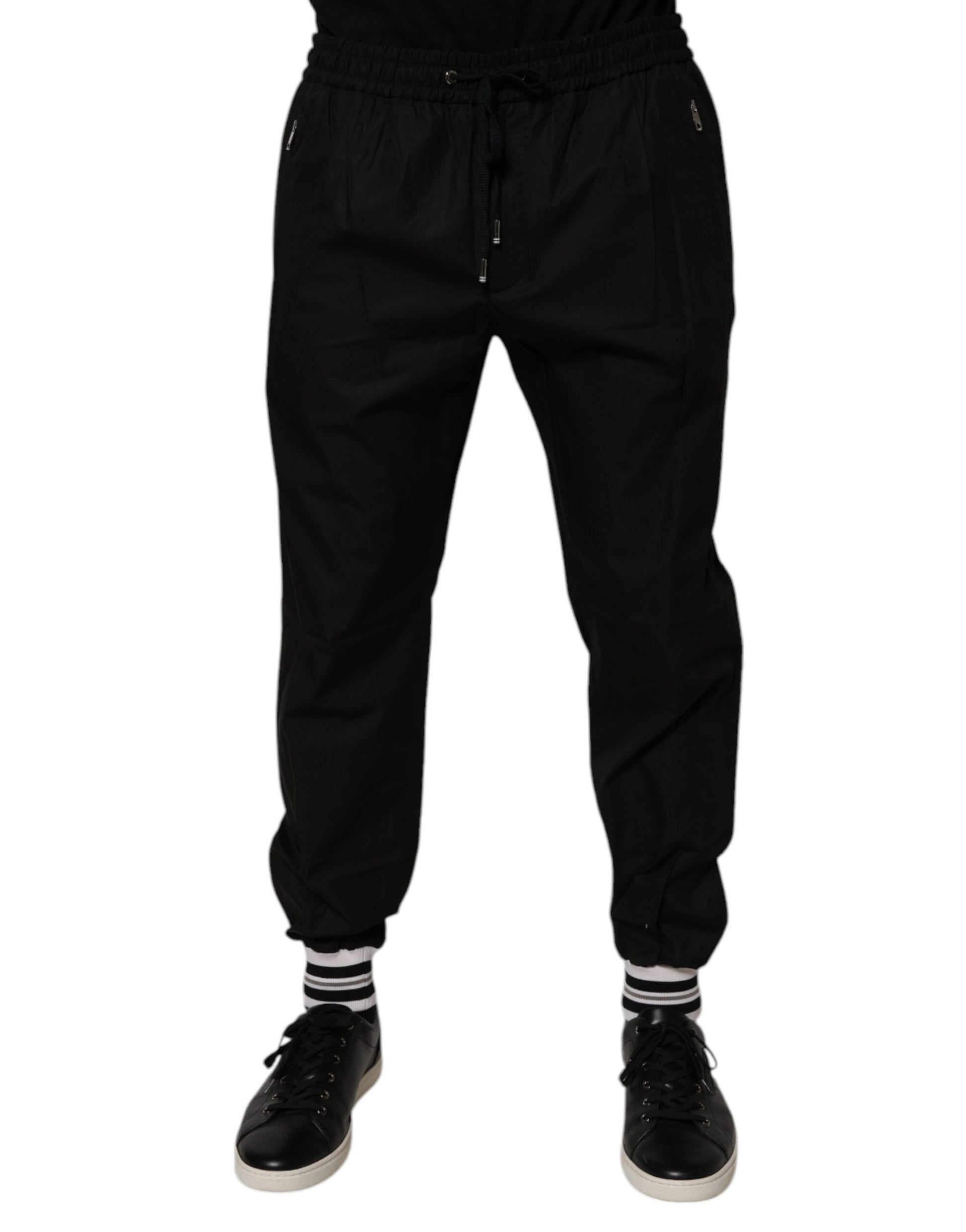 Pair of black pants with drawstring waistband