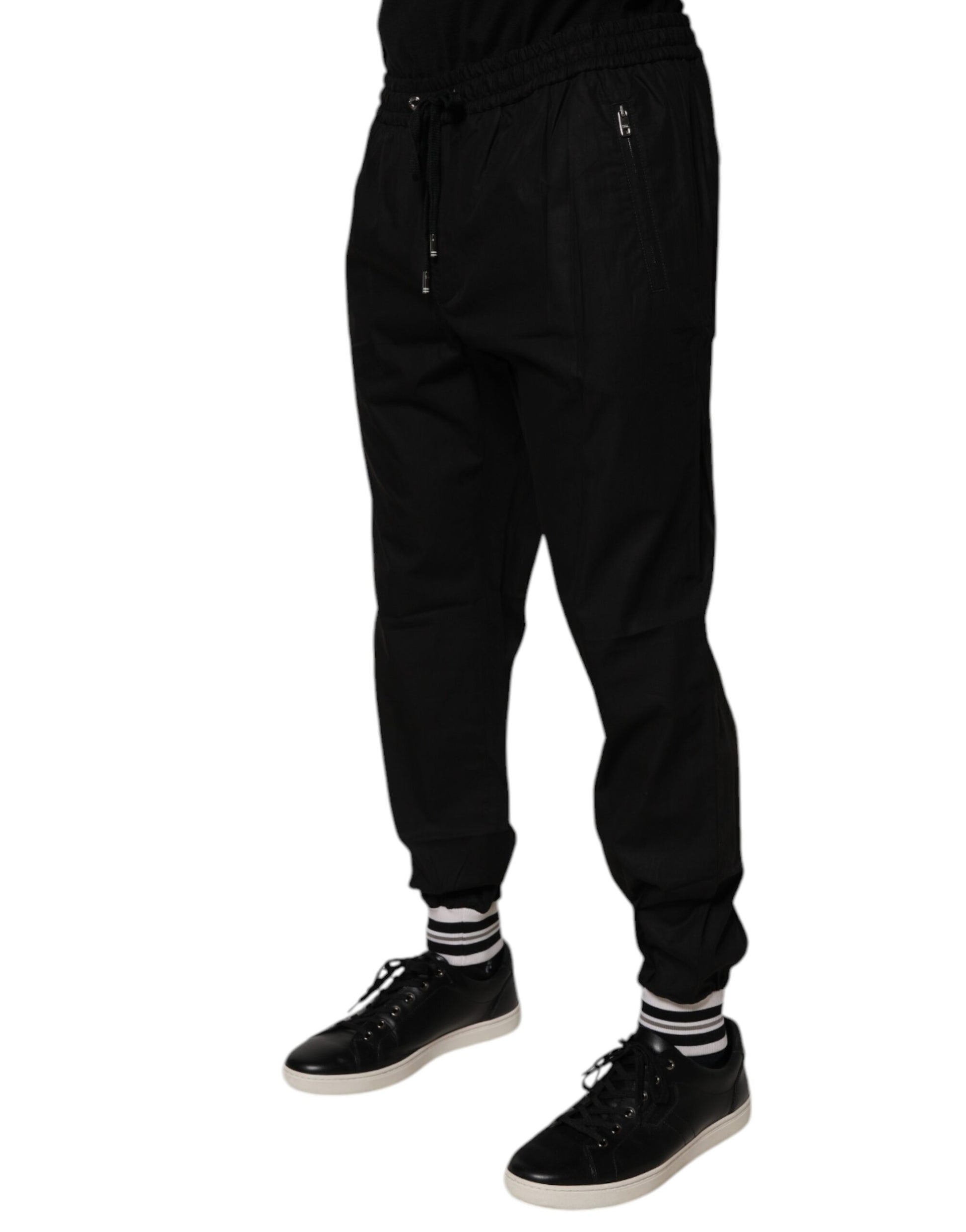 Black track pants with drawstring waistband