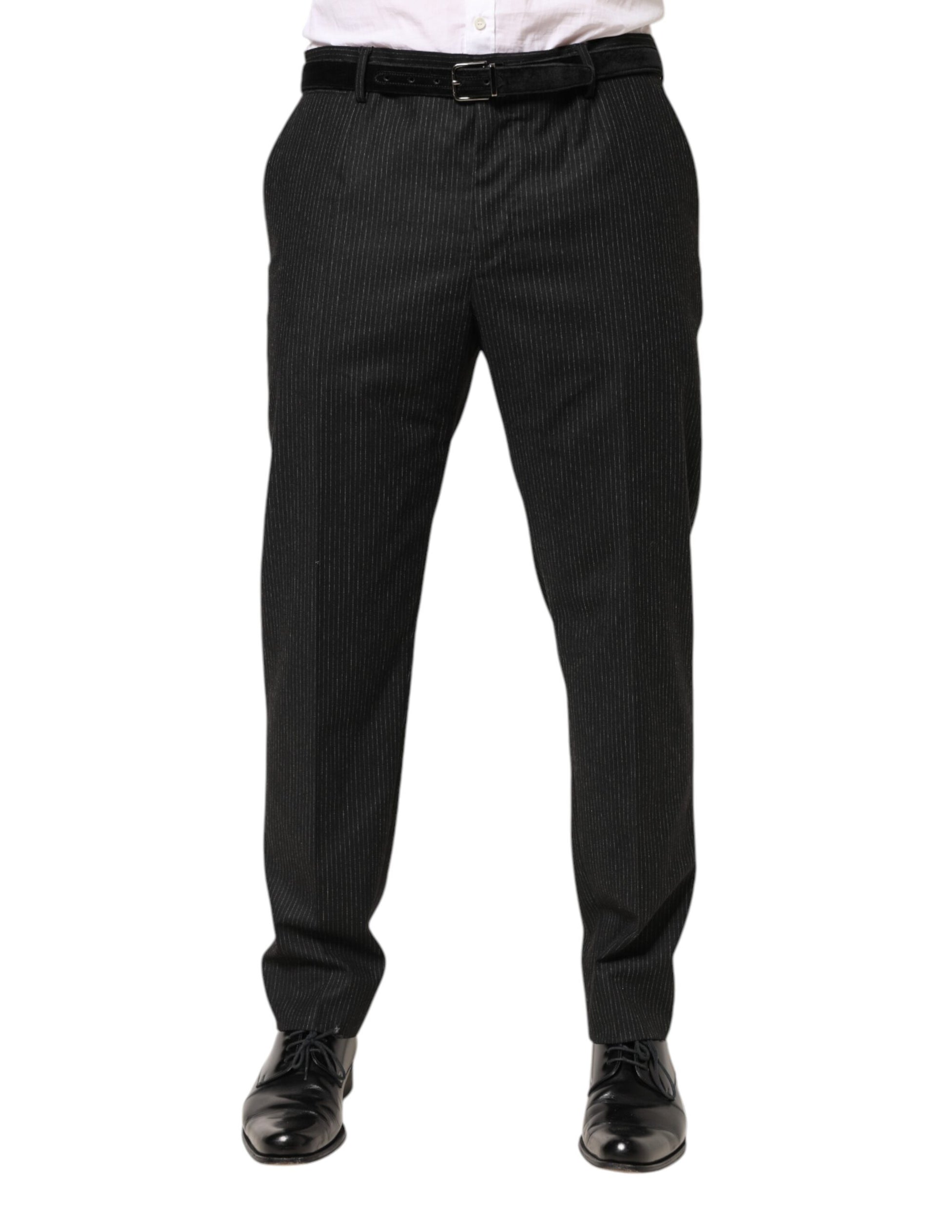A pair of black cotton mid-waist dress trousers